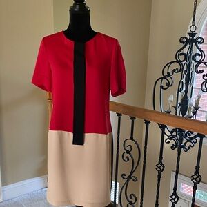 Calvin Klein Collection Red and Beige Dress